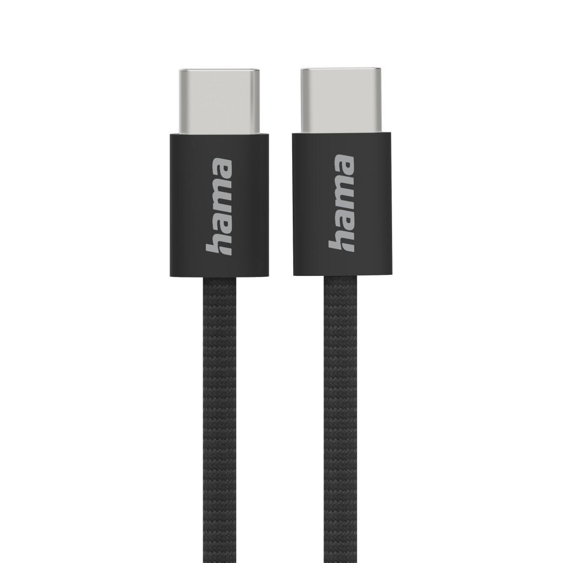HAMA Кабел за зареждане "Fabric", USB-C - USB-C, 1 m, Nylon, черен