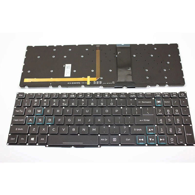 Клавиатура за Acer Nitro 5 AN515-54 AN15-43 AN517-51 AN715-51 Black Without Frame With Backlit / Черна Без Рамка Със RGB Подсветка (Blue Crystal Key Cap) US/UK - Оригинална