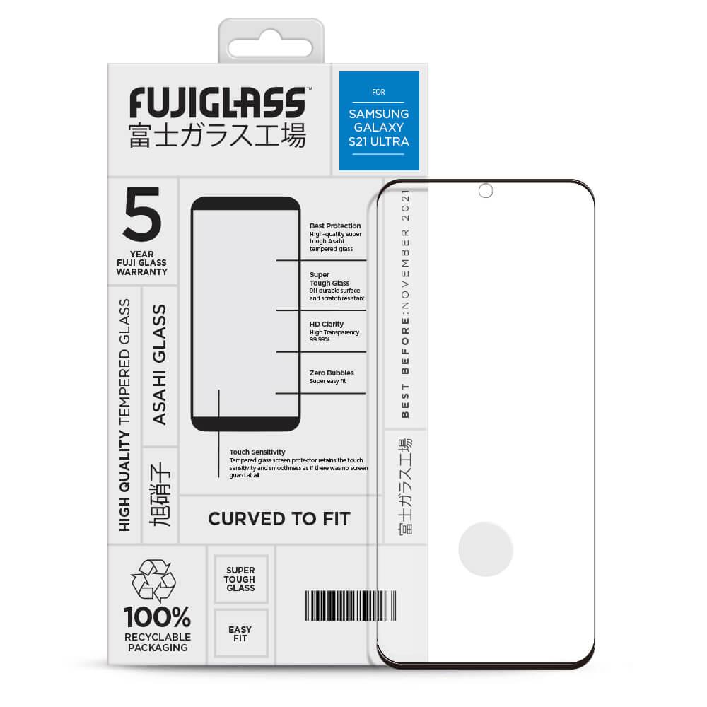 Калено стъклено защитно покритие за дисплея на Samsung Galaxy S21 Ultra - Fuji Curved-to-fit Screen Protector (прозрачен) | JAR Computers Калено стъклено защитно покритие за дисплея на Samsung Galaxy S21 Ultra - Fuji Curved-to-fit Screen Protector (прозрачен)