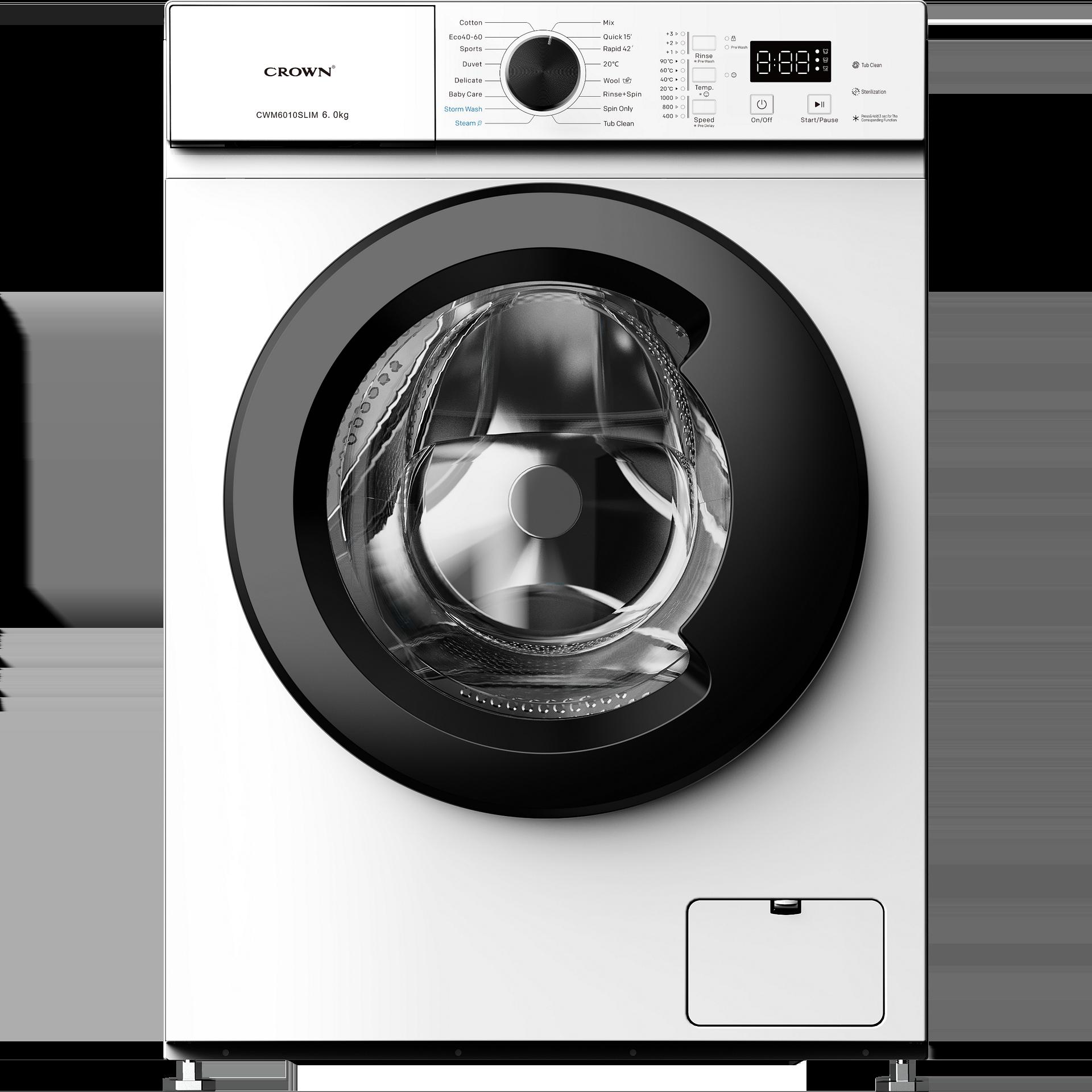 Пералня Crown CWM6010SLIM , 1000 об./мин., 6.00 kg, A , Бял