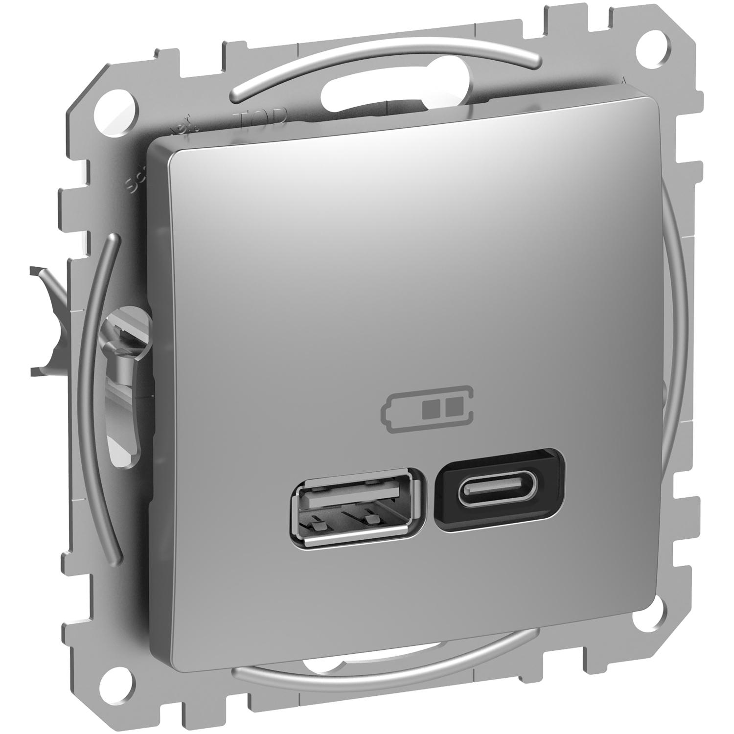 Розетка 2x USB тип A+C 3A 45W Power Delivery Алуминий - SCHNEIDER ELECTRIC Sedna Design SDD113404 | JAR Computers Розетка 2x USB тип A+C 3A 45W Power Delivery Алуминий - SCHNEIDER ELECTRIC Sedna Design SDD113404