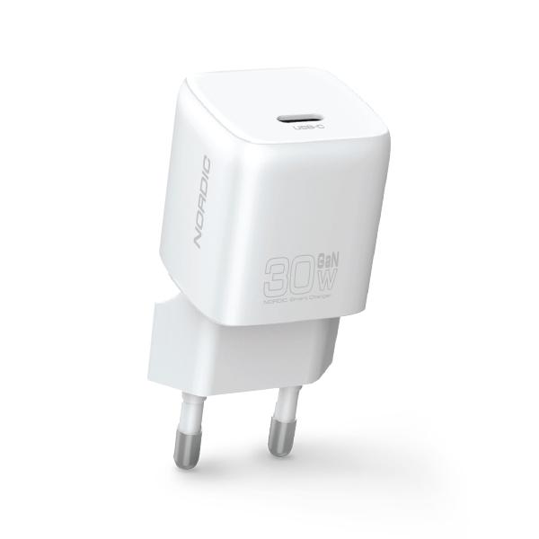 Захранване за ел. мрежа с USB-C изход с технология за бързо зареждане - Nordic PD GaN USB-C Wall Charger 30W (бял) | JAR Computers Захранване за ел. мрежа с USB-C изход с технология за бързо зареждане - Nordic PD GaN USB-C Wall Charger 30W (бял)