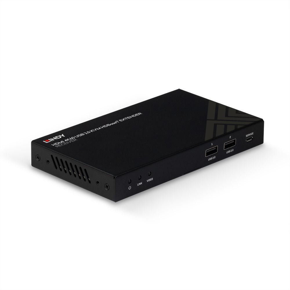 LINDY LNY-38389 :: HDMI 4K60, IR, RS-232 & Audio HDBaseT KVM екстендър, приемащ модул, Cat. 6, 150.0 м