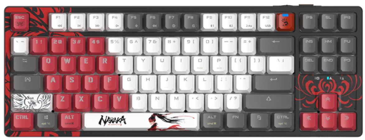 Механична клавиатура A4Tech - WS87 Naraka, безжична, Bloody BLMS Red, RGB, черна | JAR Computers Механична клавиатура A4Tech - WS87 Naraka, безжична, Bloody BLMS Red, RGB, черна