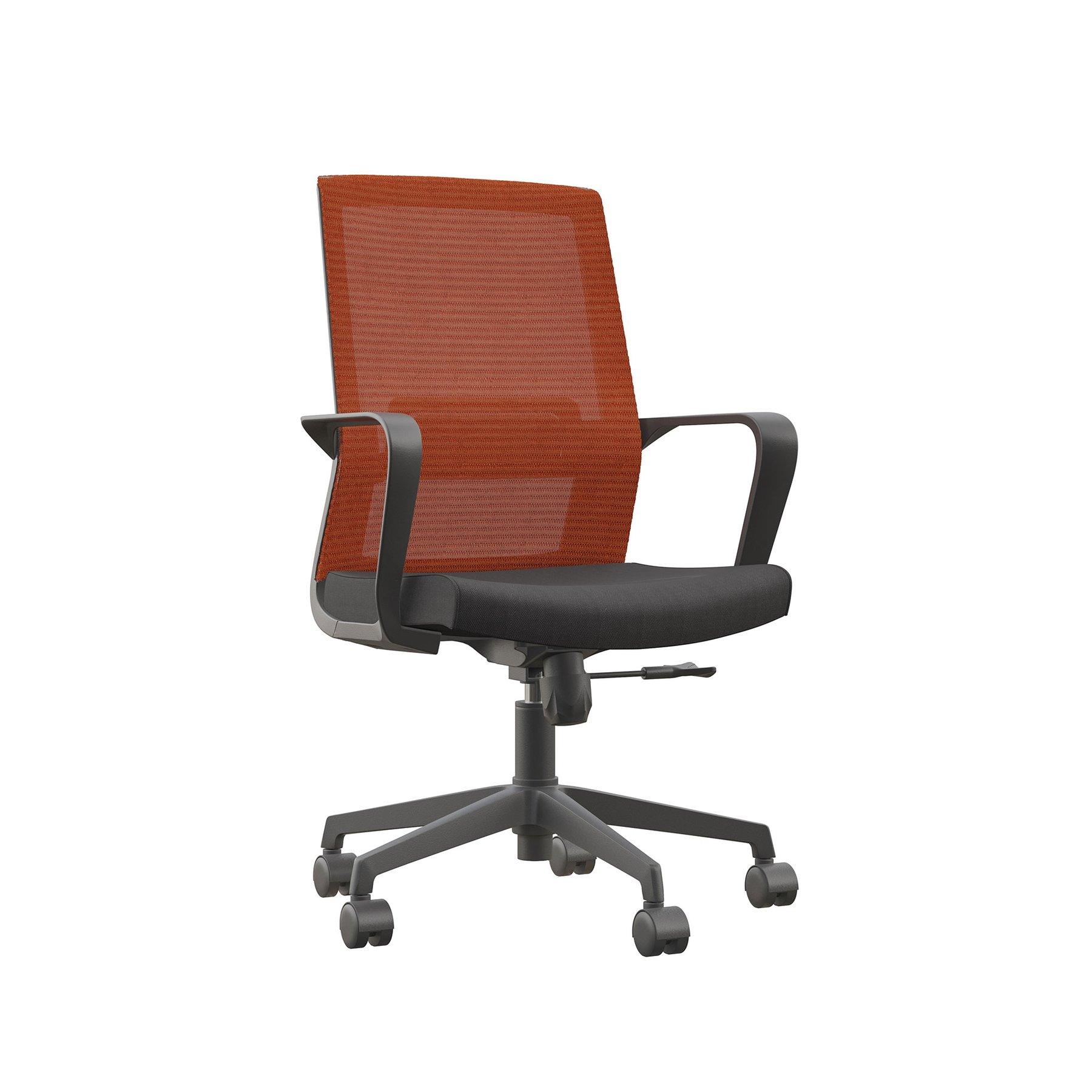 Офис стол RFG Smart W, дамаска и меш, Tilt механизъм, до 120 kg, черна седалка, тъмночервена облегалка