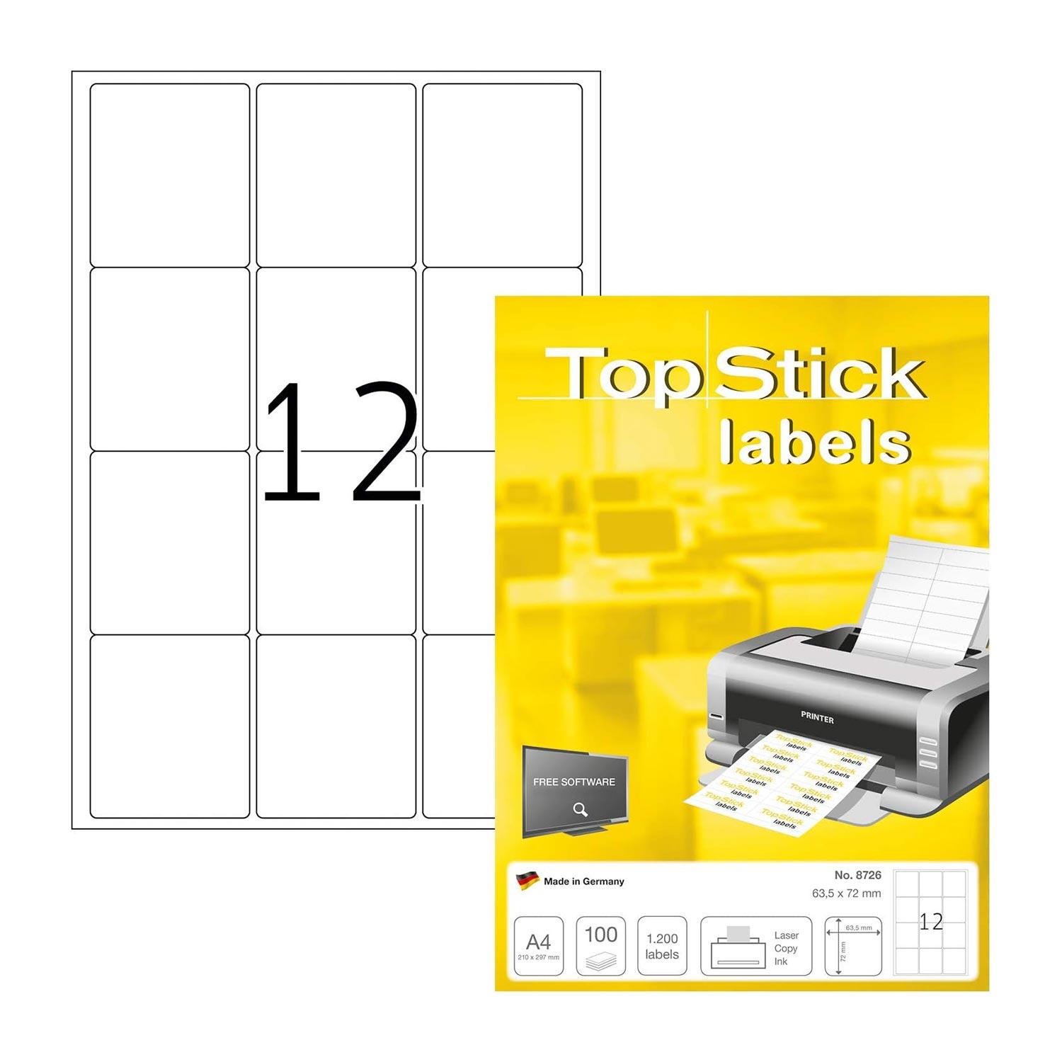 Top Stick Самозалепващи се етикети, A4, 63.5 х 72 mm, 12 броя, 100 листа | JAR Computers Top Stick Самозалепващи се етикети, A4, 63.5 х 72 mm, 12 броя, 100 листа