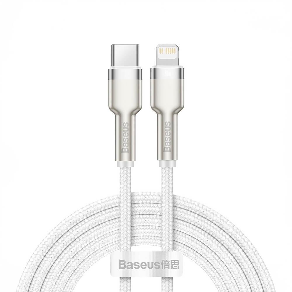 USB-C към Lightning кабел за Apple устройства с Lightning порт - Baseus Cafule Metal Series USB-C to Lightning Cable PD 20W (CATLJK-B01) (200 см) (бял) | JAR Computers USB-C към Lightning кабел за Apple устройства с Lightning порт - Baseus Cafule Metal Series USB-C to Lightning Cable PD 20W (CATLJK-B01) (200 см) (бял)