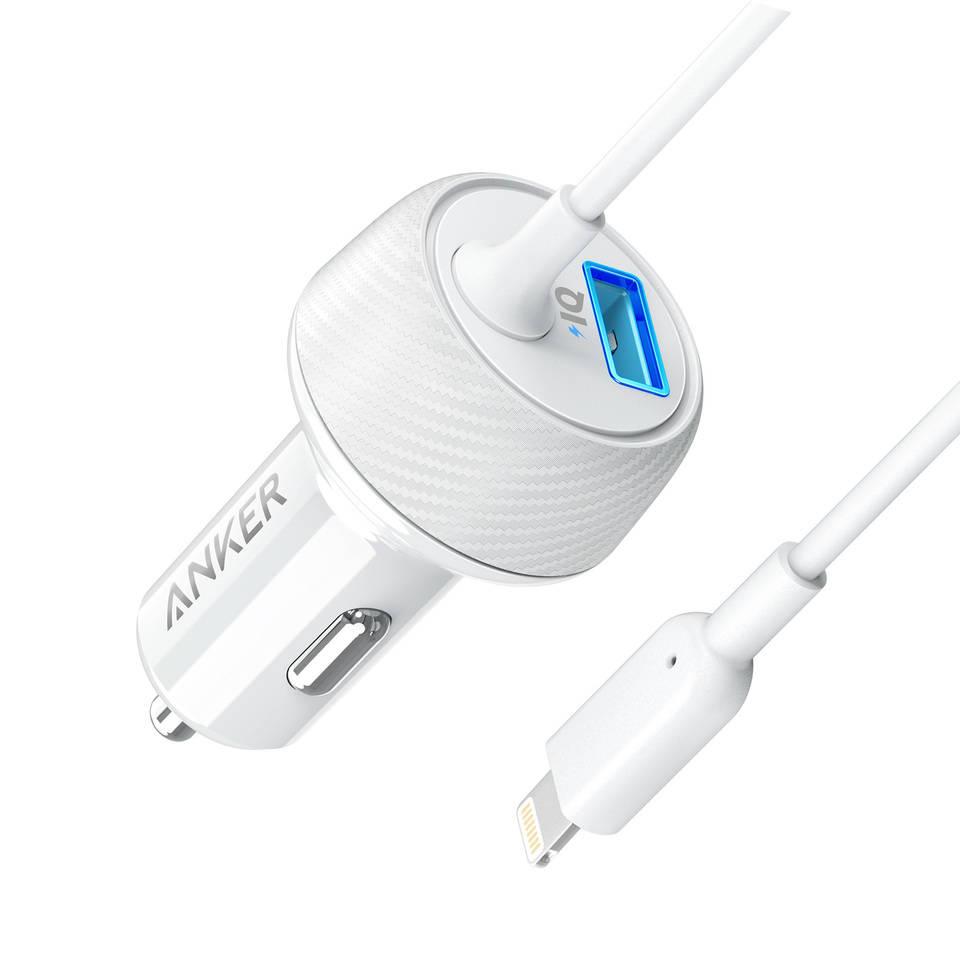 Зарядно за кола с USB изход и вграден Lightning кабел - Anker PowerDrive 2 Elite with Lightning Connector (бял) | JAR Computers Зарядно за кола с USB изход и вграден Lightning кабел - Anker PowerDrive 2 Elite with Lightning Connector (бял)