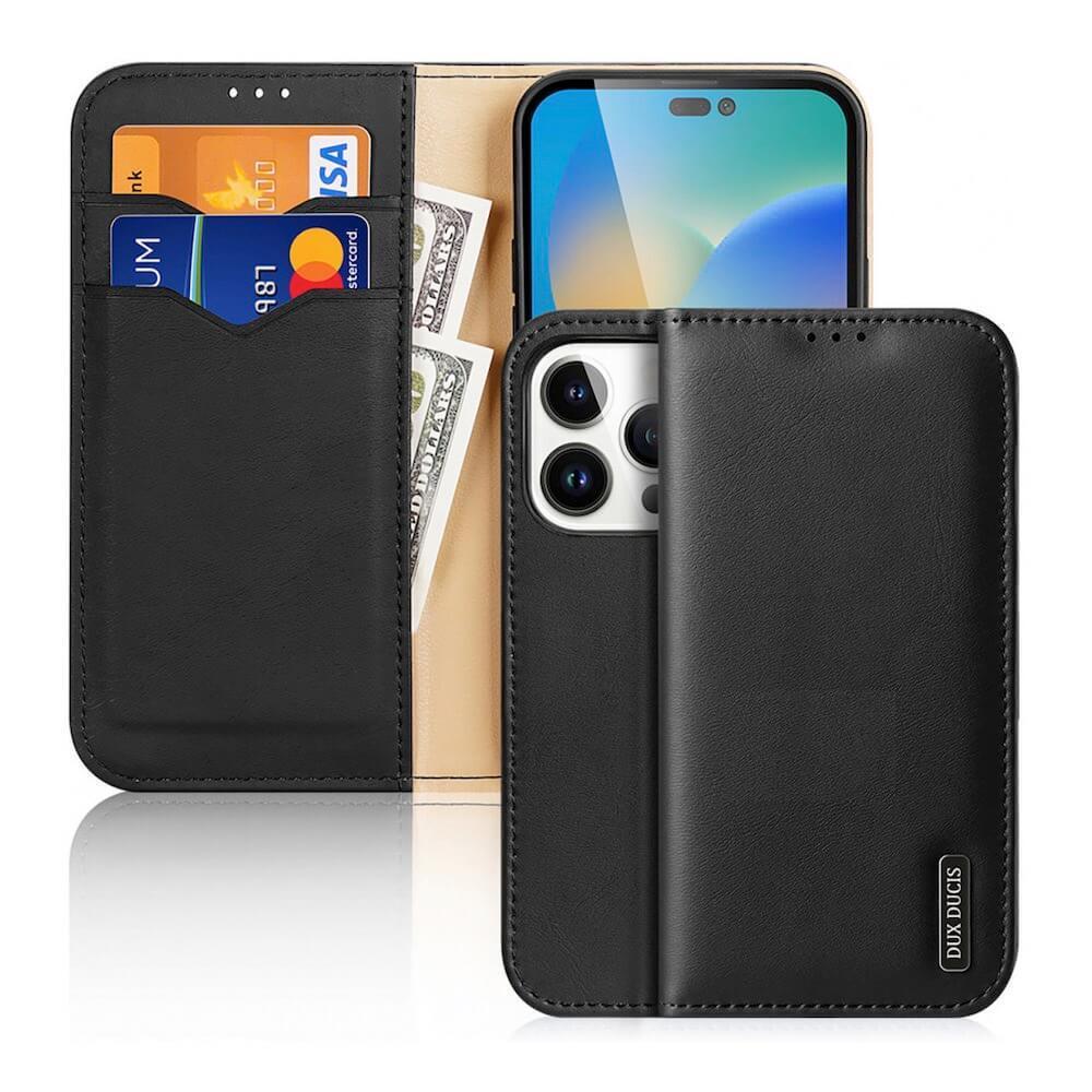 Кожен калъф от естествена кожа с поставка и отделение за кр. карти за iPhone 14 Pro - Dux Ducis Hivo Genuine Leather Flip Wallet Case (черен) | JAR Computers Кожен калъф от естествена кожа с поставка и отделение за кр. карти за iPhone 14 Pro - Dux Ducis Hivo Genuine Leather Flip Wallet Case (черен)