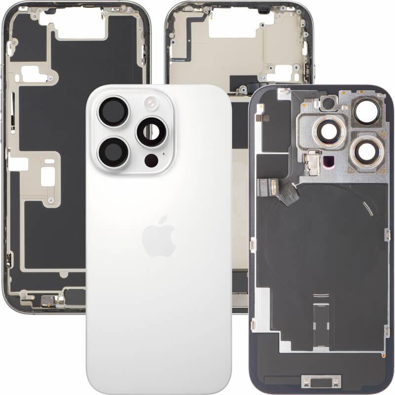 Оригинален резервен заден капак заедно с безжично зареждане - Apple iPhone 16 Pro Backcover Full Assembly with Middle Frame White Titanium | JAR Computers Оригинален резервен заден капак заедно с безжично зареждане - Apple iPhone 16 Pro Backcover Full Assembly with Middle Frame White Titanium