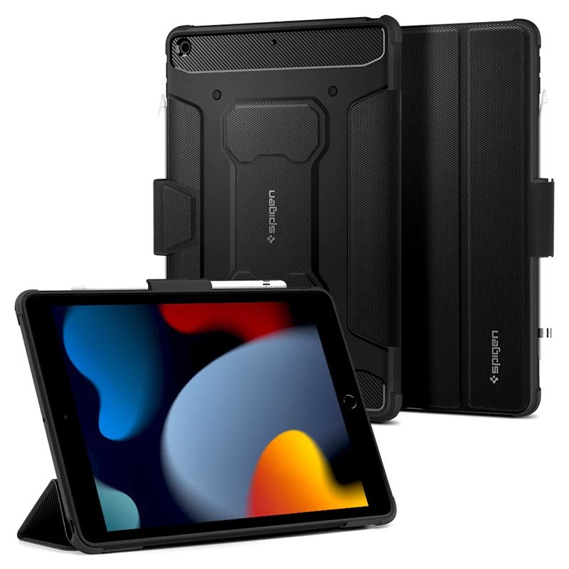 Spigen Rugged Armor Pro Case - хибриден удароустойчив кейс с поставка за iPad 9 (2021), iPad 8 (2020), iPad 7 (2019) (черен)