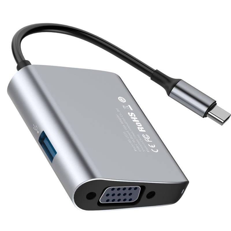 Baseus USB-C to VGA + USB 3.0 Hub (CATSX-E0G) - USB-C хъб за свързване от USB-C към VGA и USB 3.0 (тъмносив) | JAR Computers Baseus USB-C to VGA + USB 3.0 Hub (CATSX-E0G) - USB-C хъб за свързване от USB-C към VGA и USB 3.0 (тъмносив)