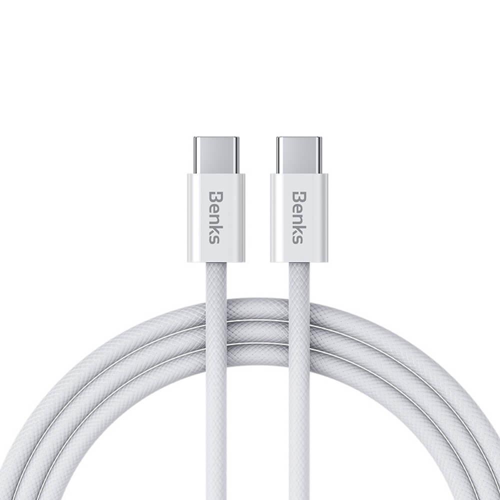 Benks USB-C to USB-C Cable 60W PD - кабел с въжена оплетка и бързо зареждане за устройства с USB-C порт (200 см) (бял)