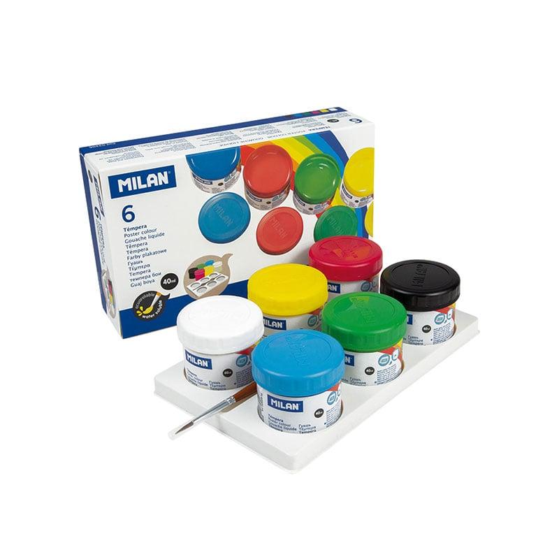 Milan Темперни бои, 40 ml, 6 цвята, с включена четка | JAR Computers Milan Темперни бои, 40 ml, 6 цвята, с включена четка