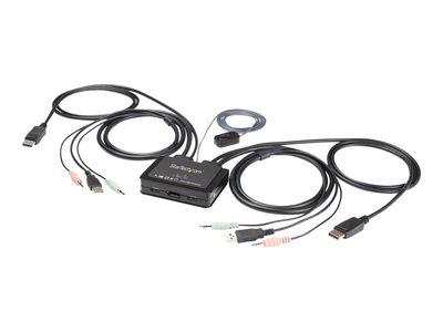 Мрежов комутатор 2 Port DisplayPort KVM Switch - 4K 60Hz - UHD DP 1.2 USB KVM Switch w/ 4ft Cables & Audio - Bus Powered & Remote Switching - KVM / audio