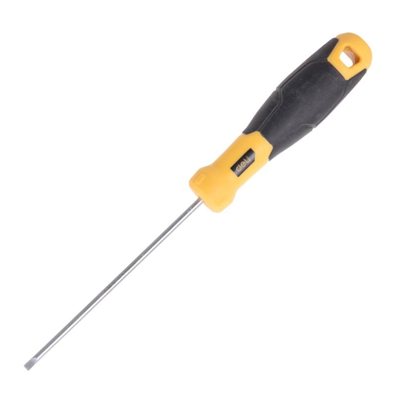 Шлицева плоска отвертка Deli TOOLS EDL6331001,CR-V 3 х 100мм, SUP11, ергономична дръжка, жълта | JAR Computers Шлицева плоска отвертка Deli TOOLS EDL6331001,CR-V 3 х 100мм, SUP11, ергономична дръжка, жълта