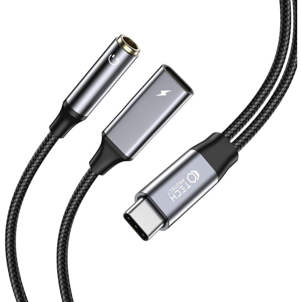 Tech-Protect Ultraboost USB-C to 3.5mm Adapter - USB-C адаптер към 3.5 аудио изход и USB-C изход (15 см) (черен) | JAR Computers Tech-Protect Ultraboost USB-C to 3.5mm Adapter - USB-C адаптер към 3.5 аудио изход и USB-C изход (15 см) (черен)