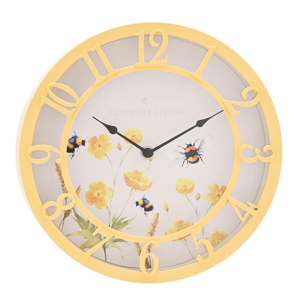 Стенен часовник Country Living 25 см - жълт, флорален