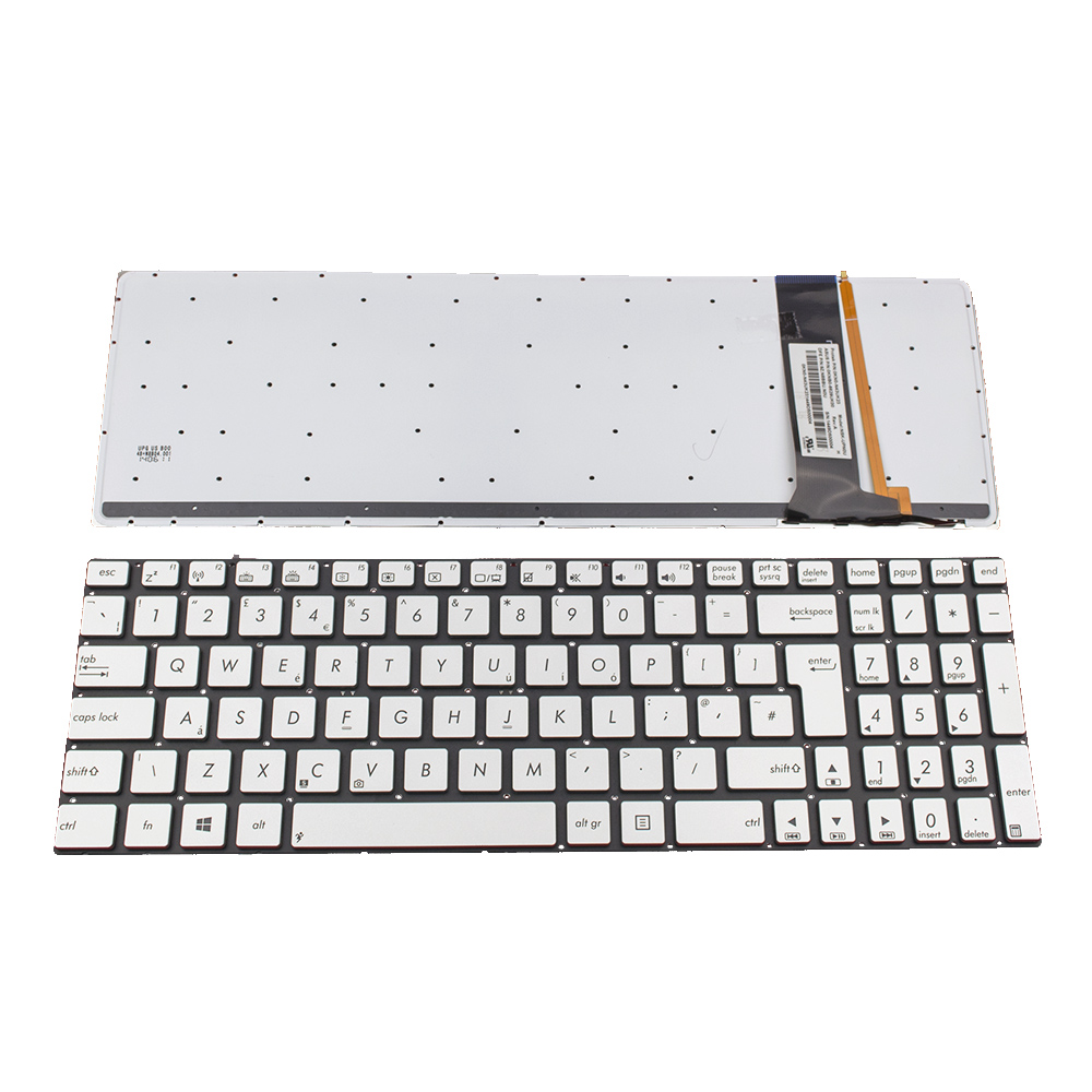Клавиатура за лаптоп Asus N56V U500VZ N76 R500V R505 S550C A56 N750 Сребриста Без Рамка (Голям Ентър) с Подсветка / Silver Without Frame UK Backlit