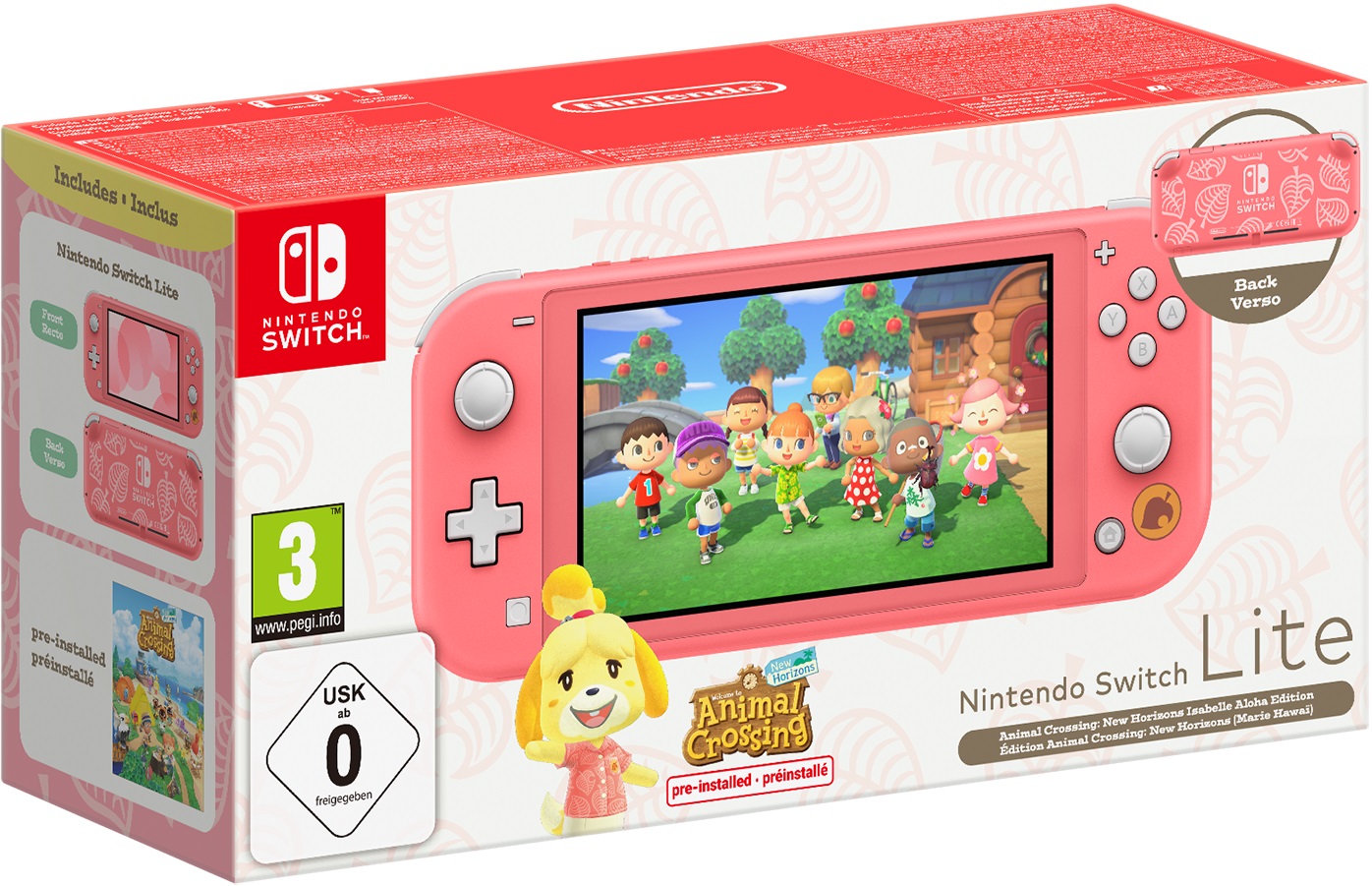 Nintendo Switch Lite - Coral, Animal Crossing: New Horizons Bundle - Isabelle's Aloha Edition