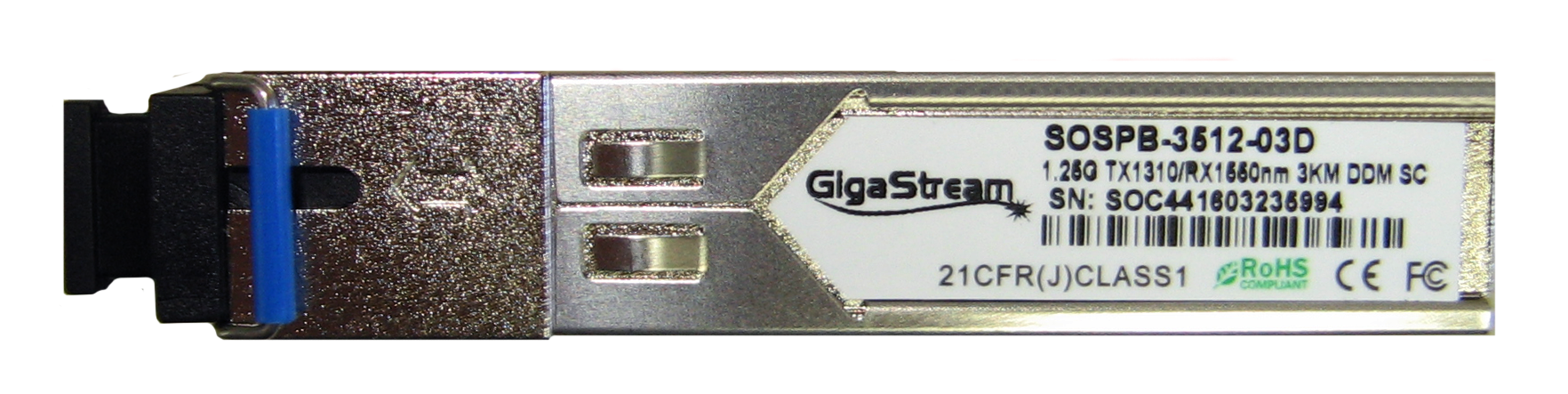 SFP Модул GigaStream SFP-BIDI-LX-A 1.25 G SC Connectors FP Laser (Tx:1310 Rx:1550) 3км DDM