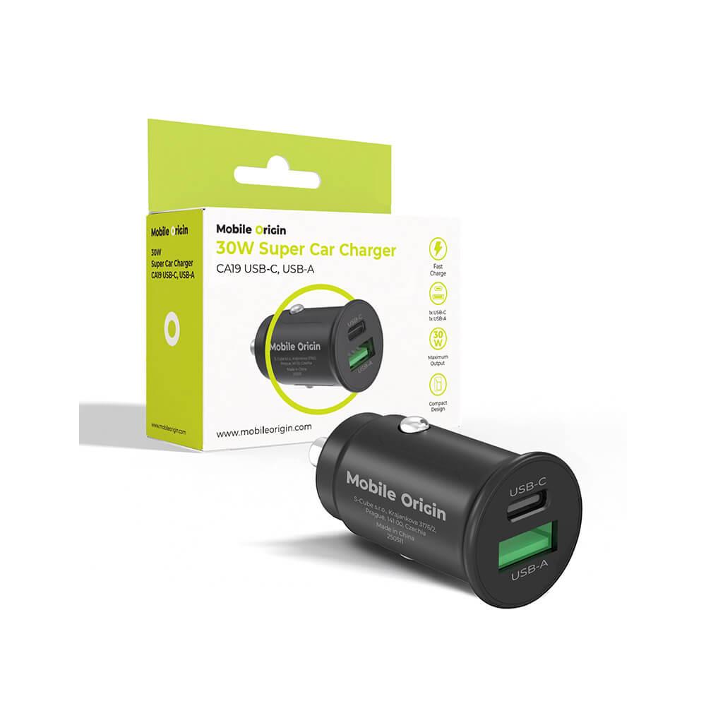 Зарядно за кола с USB-C и USB-A изходи с технология за бързо зареждане - Mobile Origin CA19 Metal Quick Car Charger 30W (черен) | JAR Computers Зарядно за кола с USB-C и USB-A изходи с технология за бързо зареждане - Mobile Origin CA19 Metal Quick Car Charger 30W (черен)