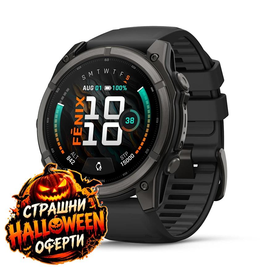 fēnix® 9 - 51 мм - Carbon Grey DLC Titanium с Black силиконова каишка