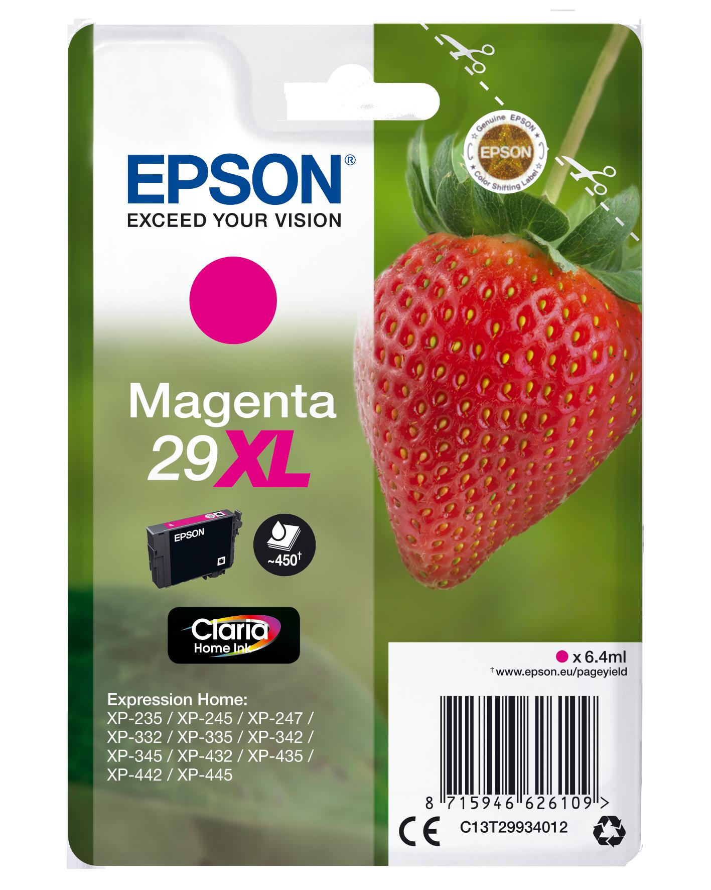Глава за Epson Expression Home XP240/XP250/XP330/XP340/XP350/XP430/XP440/XP450 Series - Ink - /29XL/ / C13T29934012 - Magenta - XL - PN C13T29934012 | JAR Computers Глава за Epson Expression Home XP240/XP250/XP330/XP340/XP350/XP430/XP440/XP450 Series - Ink - /29XL/ / C13T29934012 - Magenta - XL - PN C13T29934012
