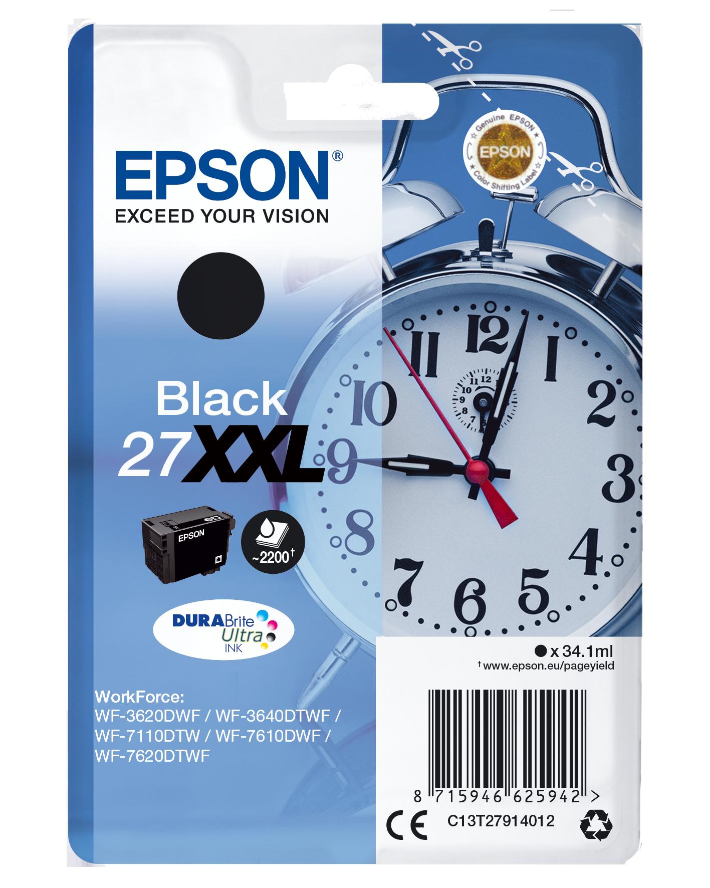Глава за Epson WorkForce WF-3600/WF-7600/WF-7700 Series - Ink - /27XXL/ / C13T27914012 - Black - XXL - PN C13T27914012 | JAR Computers Глава за Epson WorkForce WF-3600/WF-7600/WF-7700 Series - Ink - /27XXL/ / C13T27914012 - Black - XXL - PN C13T27914012