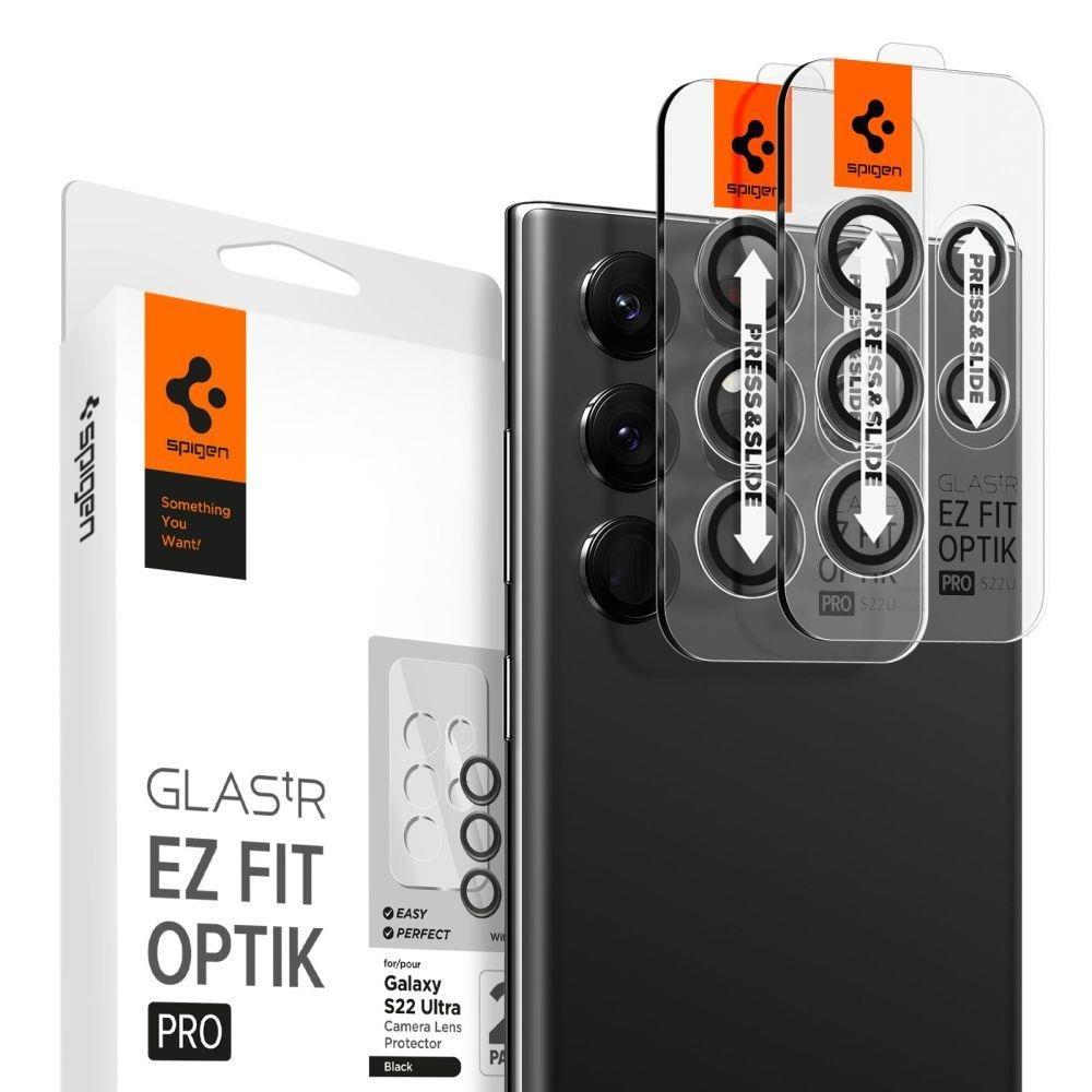 Предпазни стъклени лещи за камерата на Samsung Galaxy S22 Ultra (черен) - Spigen Optik.tR EZ Fit Tempered Glass Set (2 броя) | JAR Computers Предпазни стъклени лещи за камерата на Samsung Galaxy S22 Ultra (черен) - Spigen Optik.tR EZ Fit Tempered Glass Set (2 броя)