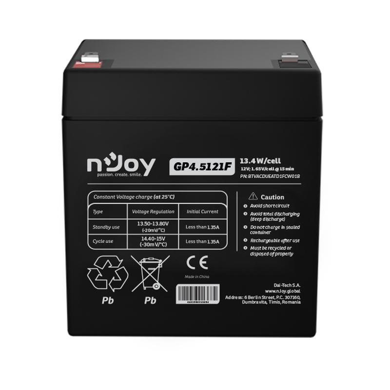 Батерия 12V 134W/cell - 4.5Ah Тип VRLA без поддръжка T1 конектор - NJOY GP4.5121F | JAR Computers Батерия 12V 134W/cell - 4.5Ah Тип VRLA без поддръжка T1 конектор - NJOY GP4.5121F
