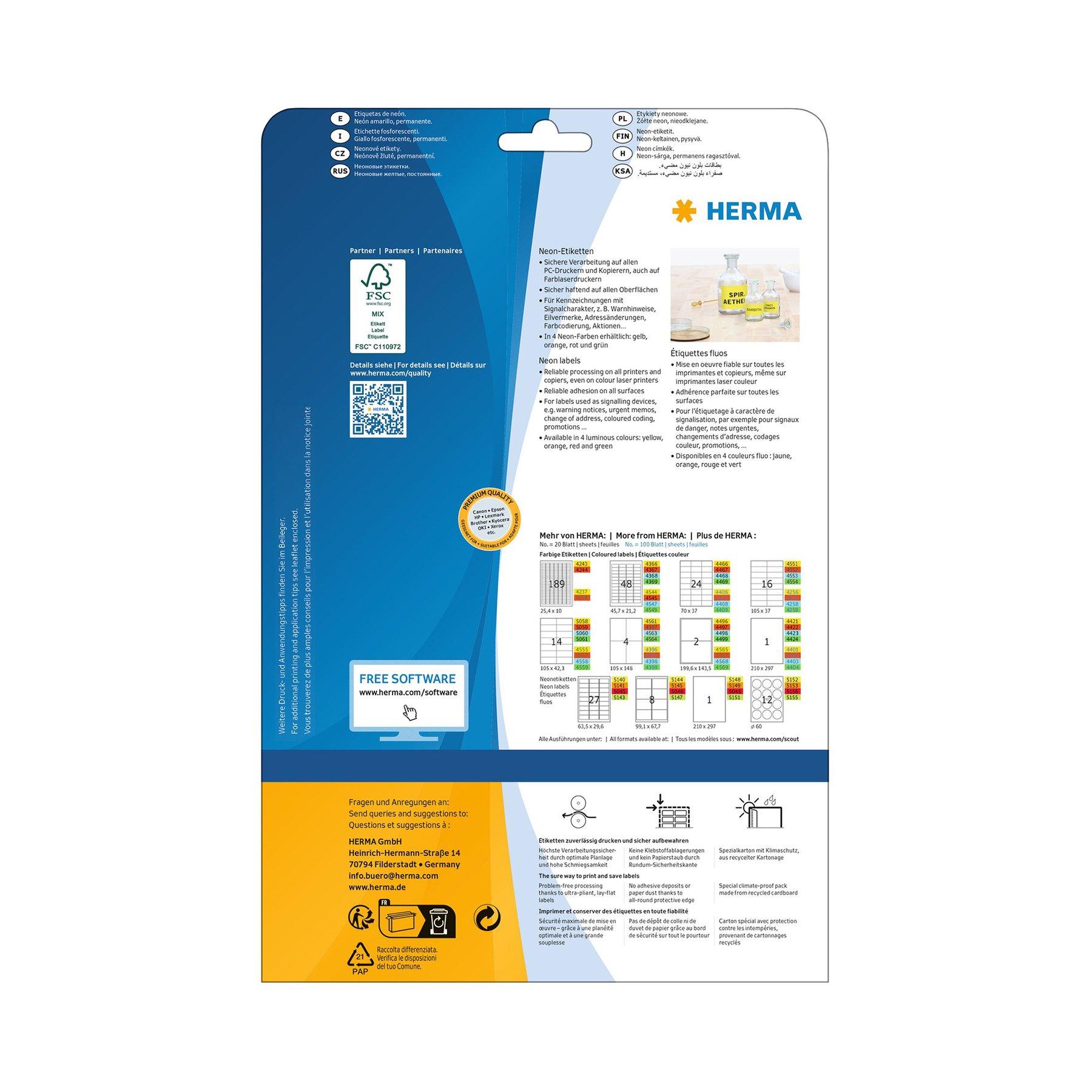 Herma Самозалепващи се етикети, A4, 210 х 297 mm, оранжеви, 20 листа | JAR Computers Herma Самозалепващи се етикети, A4, 210 х 297 mm, оранжеви, 20 листа