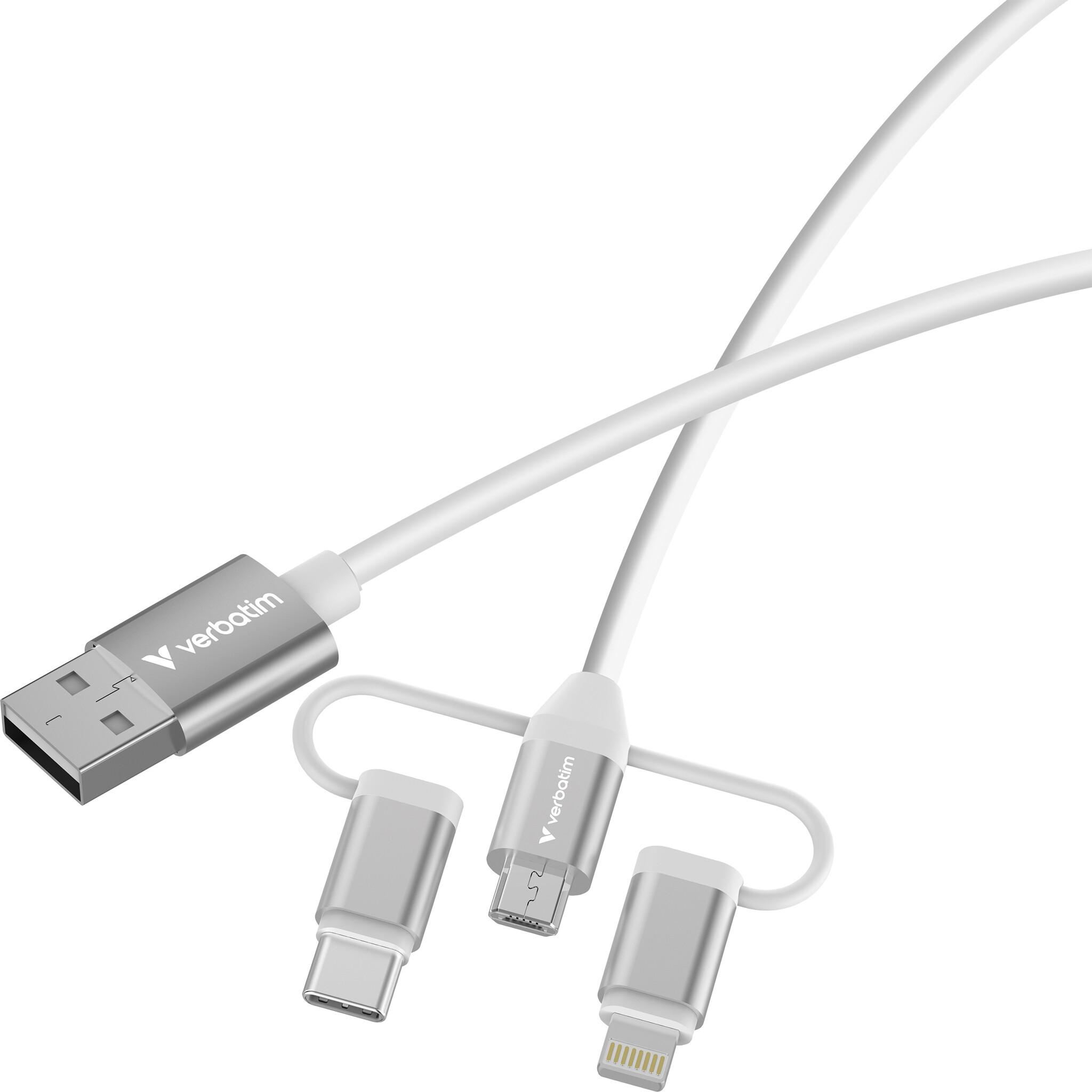 Verbatim 32394 USB кабел USB 2.0 1 м USB A 2 x USB C/Micro USB-B/Lightning 0,48 Гбит/с 18 W Бяла