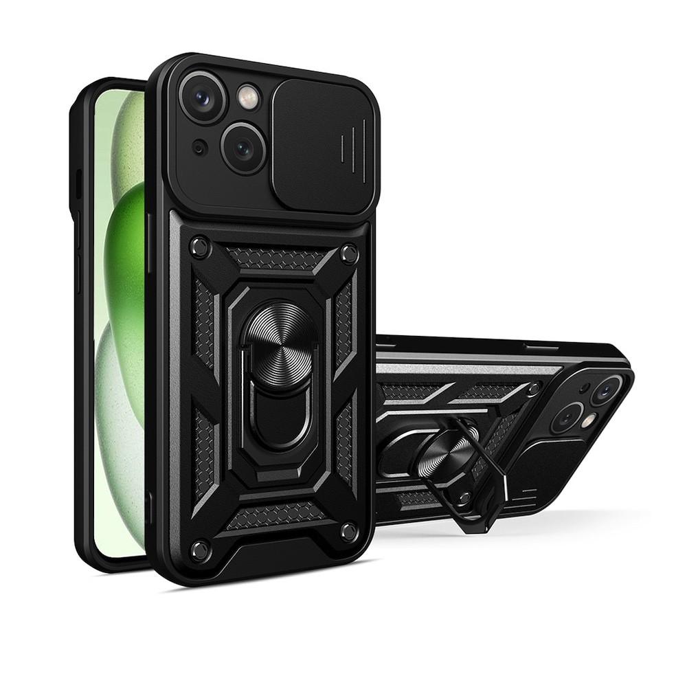 Хибриден удароустойчив кейс с пръстен против изпускане за iPhone 15 (черен) - Techsuit CamShield Case | JAR Computers Хибриден удароустойчив кейс с пръстен против изпускане за iPhone 15 (черен) - Techsuit CamShield Case