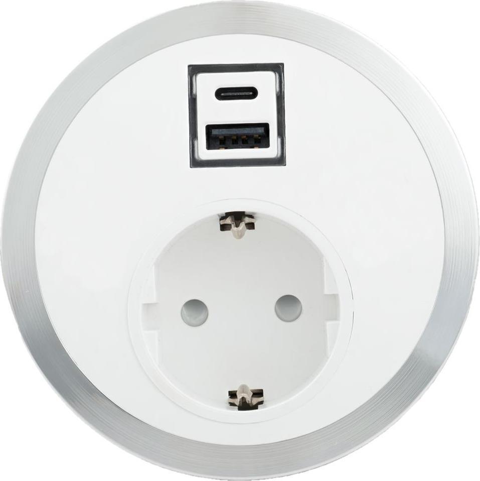 Модул Port El с 1х Шуко и USB тип A+C Power Delivery 65W, цвят Бял, ABL | JAR Computers Модул Port El с 1х Шуко и USB тип A+C Power Delivery 65W, цвят Бял, ABL