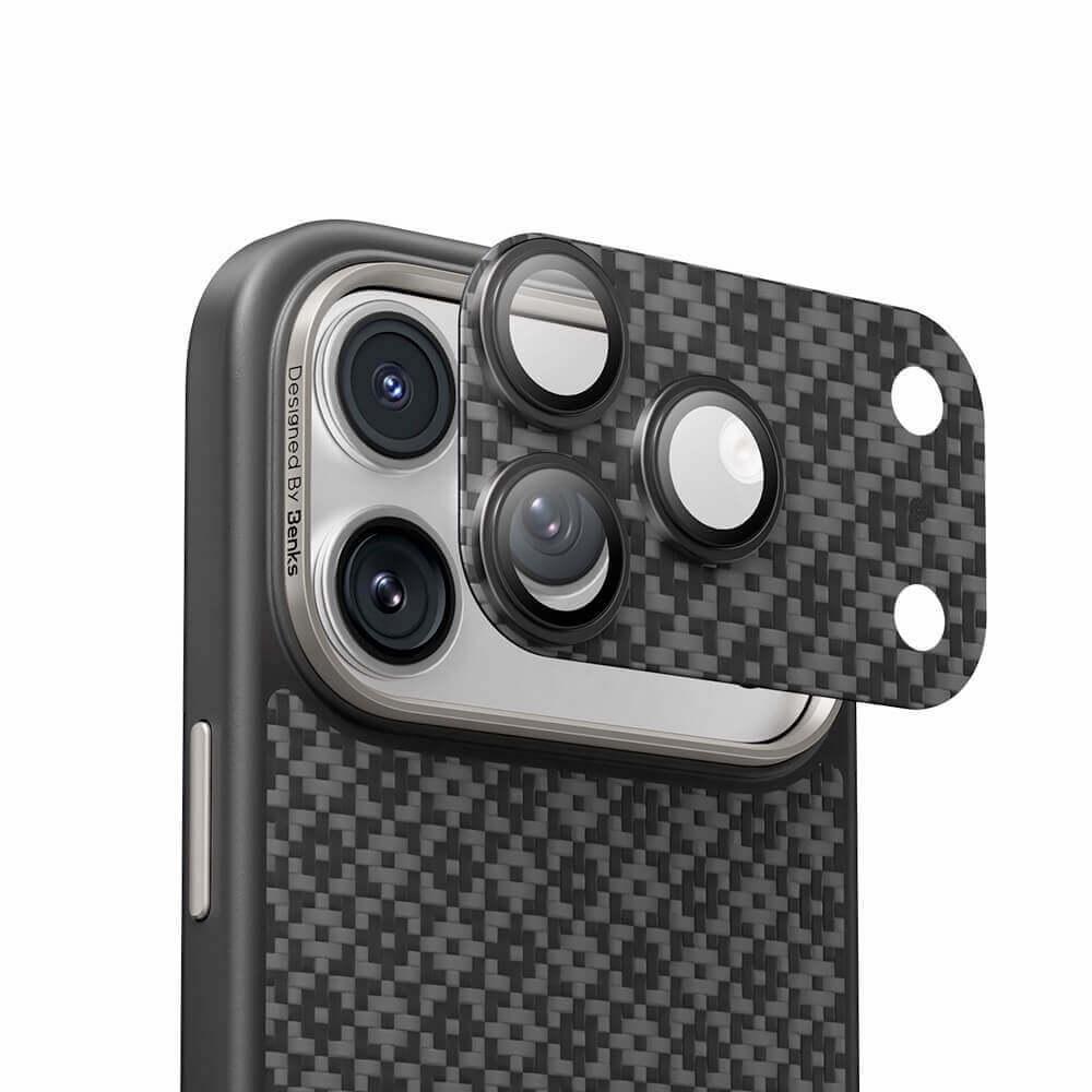 Предпазни стъклени лещи с цяла кевларна плочка за камерата на iPhone 17 Pro - Benks ArmorWarrior Aramid Lens Protector Tempered Glass (черен) | JAR Computers Предпазни стъклени лещи с цяла кевларна плочка за камерата на iPhone 17 Pro - Benks ArmorWarrior Aramid Lens Protector Tempered Glass (черен)