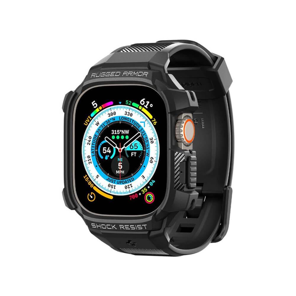 Удароустойчив TPU кейс с вградена каишка за Apple Watch Ultra, Ultra 2, Ultra 3 49мм - Spigen Rugged Armor Case Pro (черен) | JAR Computers Удароустойчив TPU кейс с вградена каишка за Apple Watch Ultra, Ultra 2, Ultra 3 49мм - Spigen Rugged Armor Case Pro (черен)