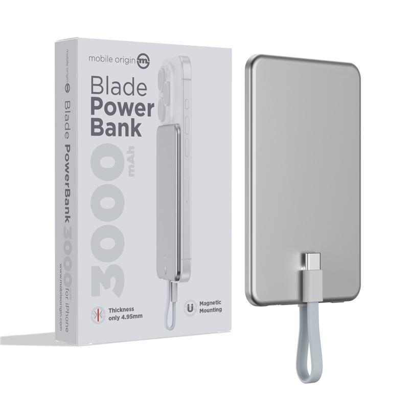 Ултратънка преносима външна батерия с USB-C изход, кабел и MagSafe - Mobile Origin Blade PowerBank 3000 mAh (сребрист) | JAR Computers Ултратънка преносима външна батерия с USB-C изход, кабел и MagSafe - Mobile Origin Blade PowerBank 3000 mAh (сребрист)