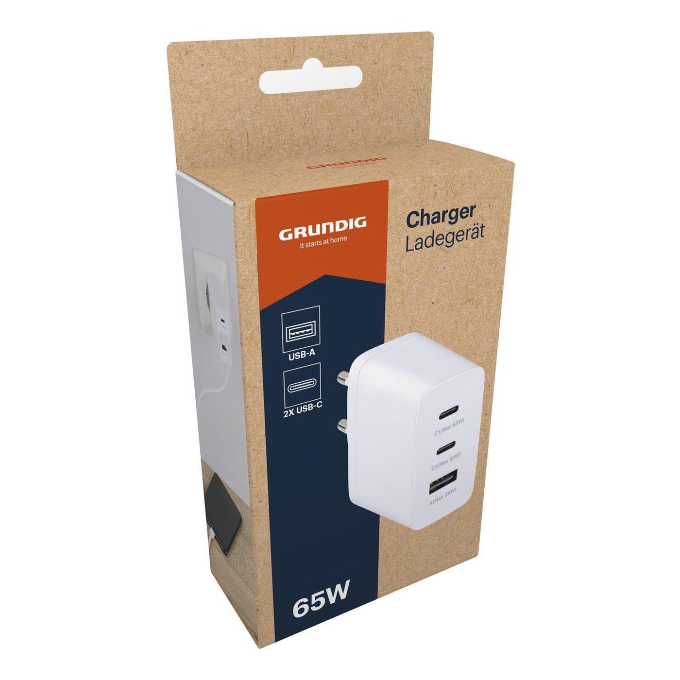 Grundig Зарядно 220V GaN 65W 1xUSB и 2xUSB-C порта | JAR Computers Grundig Зарядно 220V GaN 65W 1xUSB и 2xUSB-C порта