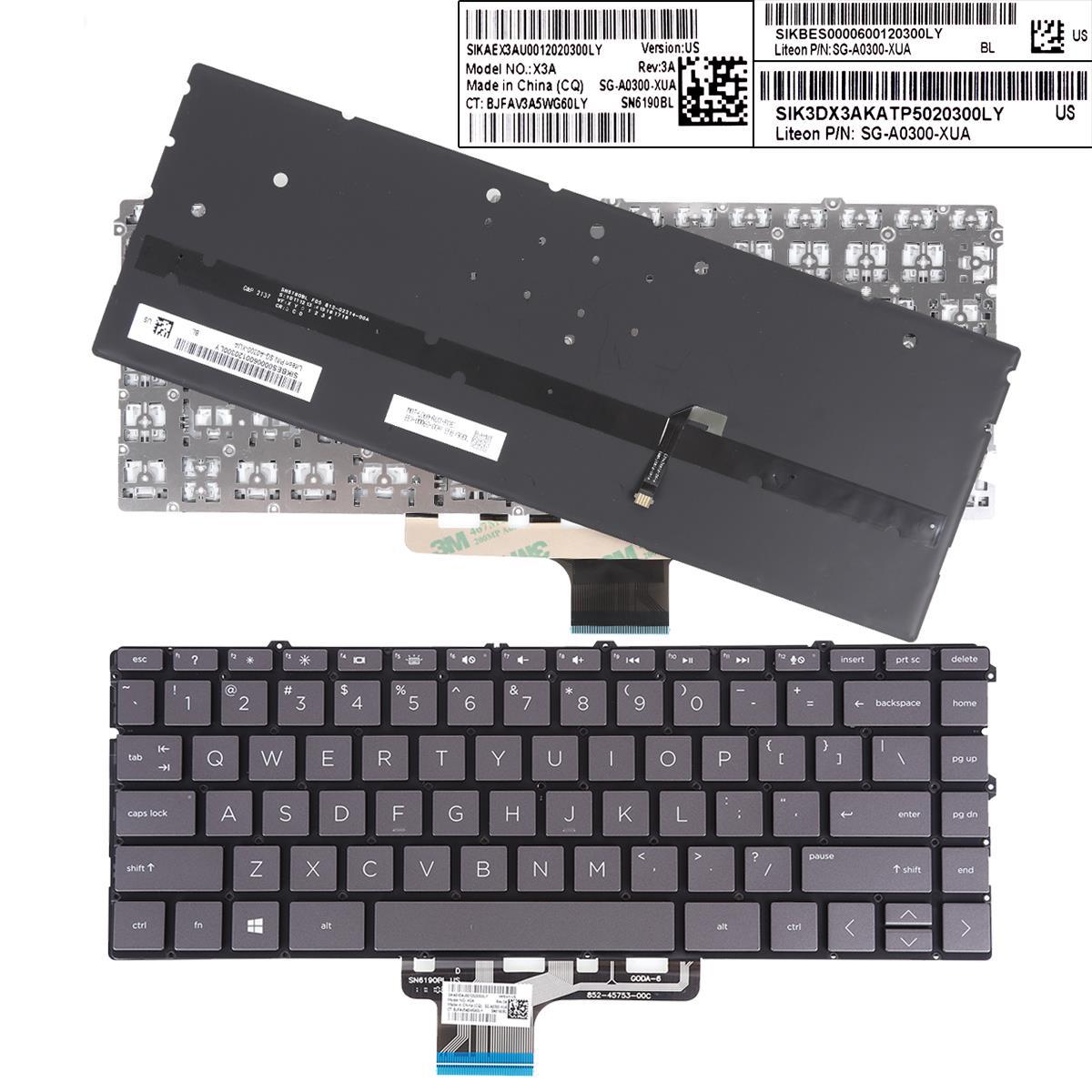 Клавиатура за лаптоп HP Spectre X360 13-AW Сива Без Рамка (Малък Ентър) с Подсветка US | JAR Computers Клавиатура за лаптоп HP Spectre X360 13-AW Сива Без Рамка (Малък Ентър) с Подсветка US