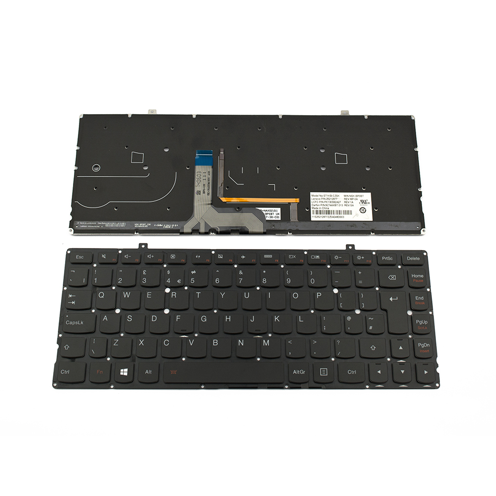 Клавиатура за лаптоп Lenovo Yoga 2 Pro 13" Black Without Frame With Backlit UK / Черна Без Рамка С Подсветка (Голям Ентър)