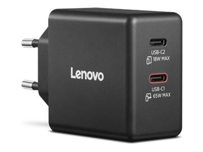 LENOVO Dual USB-C 65W GaN Charger Black EU | JAR Computers LENOVO Dual USB-C 65W GaN Charger Black EU