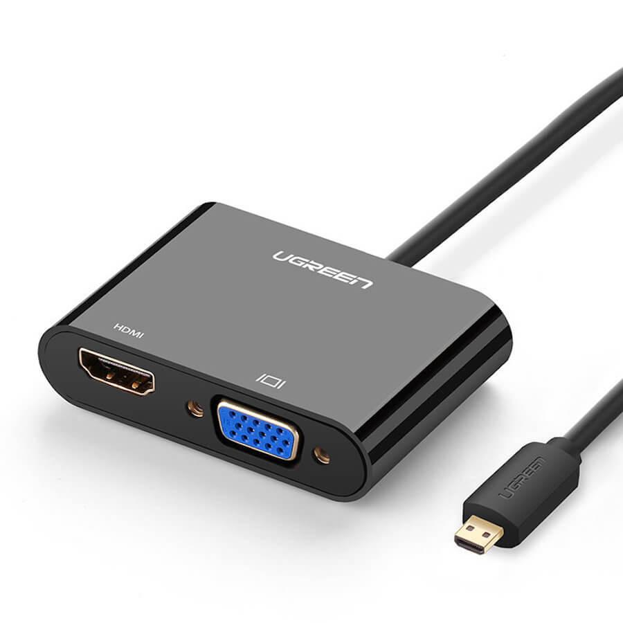 Ugreen micro HDMI to HDMI and VGA 4K Adapter - micro HDMI към HDMI и VGA адаптер с 3.5 аудио изход и microUSB вход (черен) | JAR Computers Ugreen micro HDMI to HDMI and VGA 4K Adapter - micro HDMI към HDMI и VGA адаптер с 3.5 аудио изход и microUSB вход (черен)