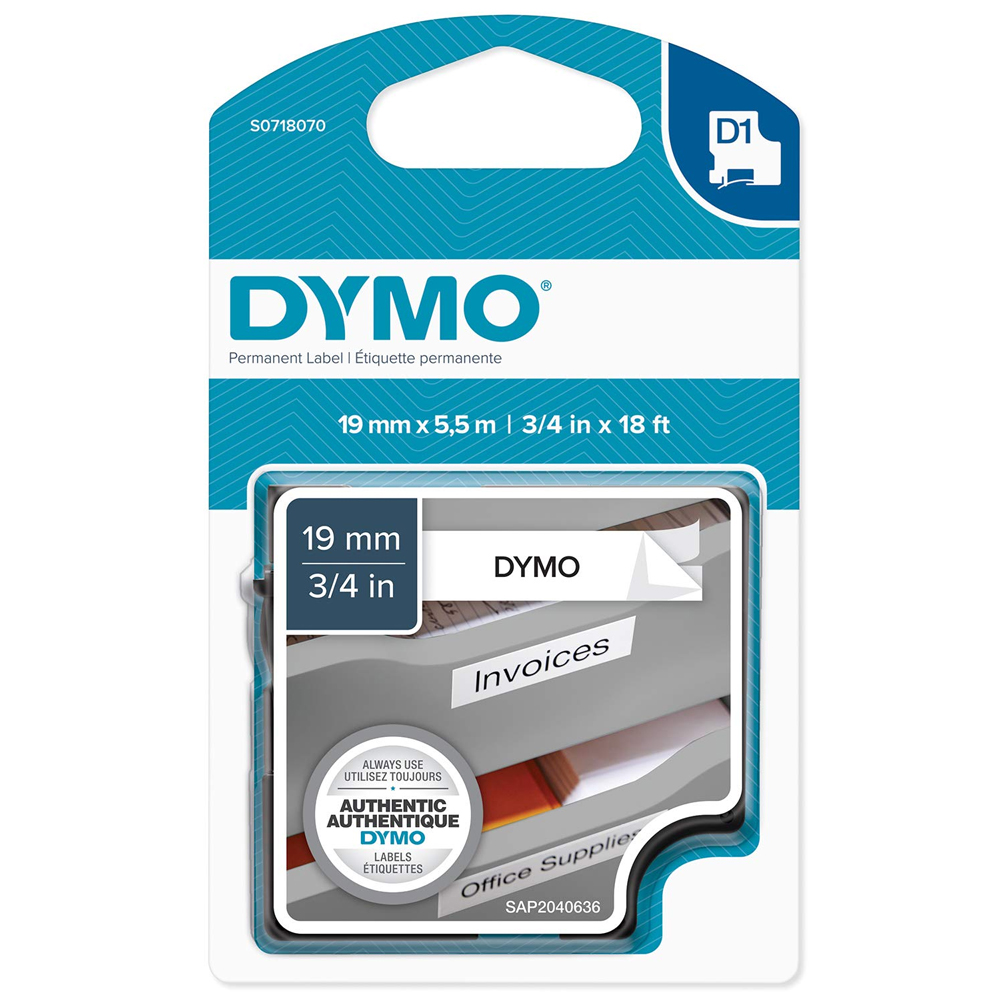 DYMO D1 PERMANENT POLYESTERTAPE 19MMX5.5M BLACK ON WHITE (S0718070) (DYMO16960) | JAR Computers DYMO D1 PERMANENT POLYESTERTAPE 19MMX5.5M BLACK ON WHITE (S0718070) (DYMO16960)