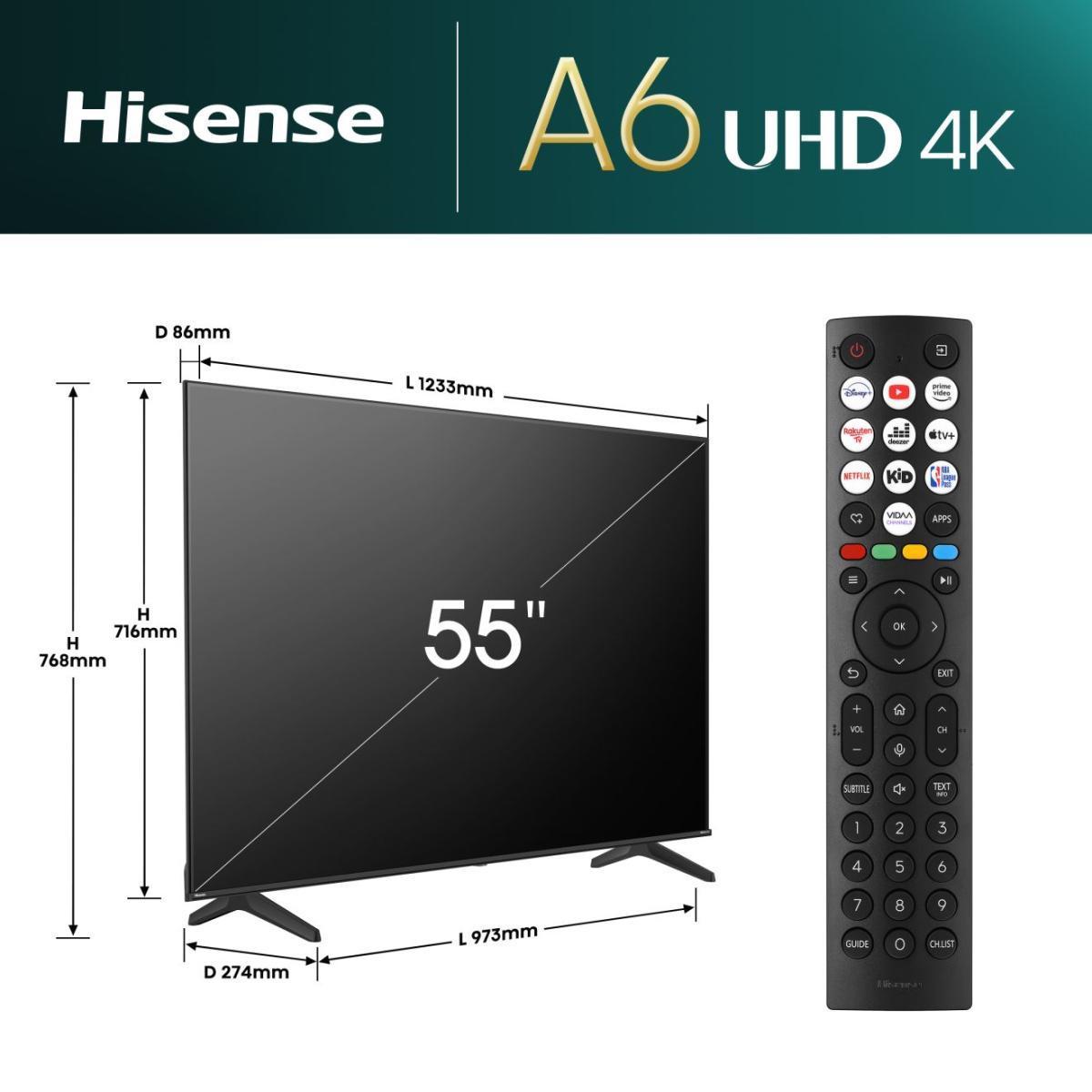 Hisense 55E6NT 139.7 cm (55") 4K Ultra HD Smart TV Wi-Fi Black 300 cd/m² | JAR Computers Hisense 55E6NT 139.7 cm (55") 4K Ultra HD Smart TV Wi-Fi Black 300 cd/m²