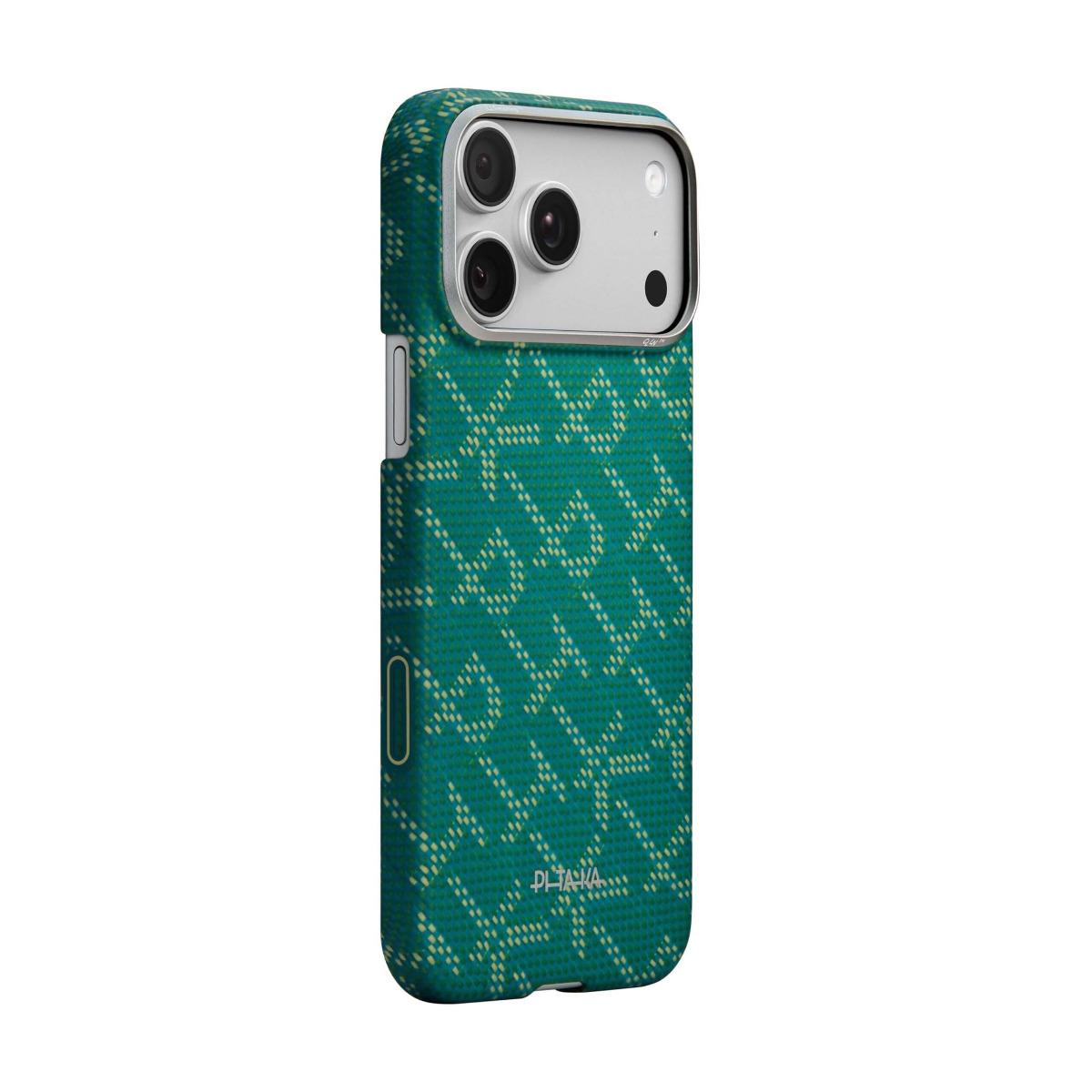 Кевларен кейс с MagSafe за iPhone 17 Pro - Pitaka Monogram Gold-Green Ultra Slim Aramid Fiber Case | JAR Computers Кевларен кейс с MagSafe за iPhone 17 Pro - Pitaka Monogram Gold-Green Ultra Slim Aramid Fiber Case