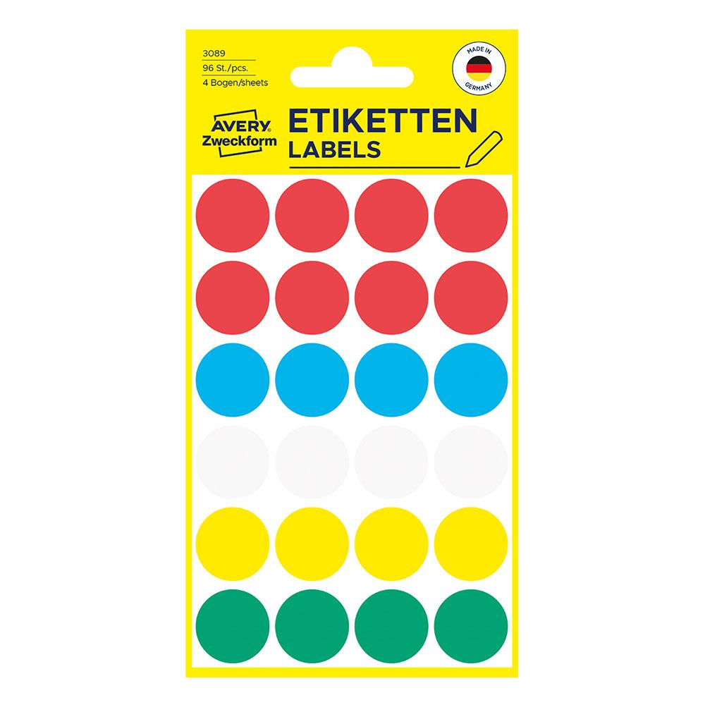 Самоз. кръгчета Avery ф18 асорти 96бр