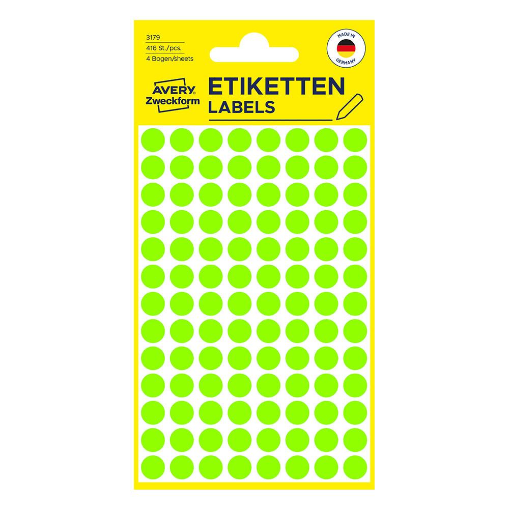 Самоз. кръгчета Avery ф8 неон злн. 416бр