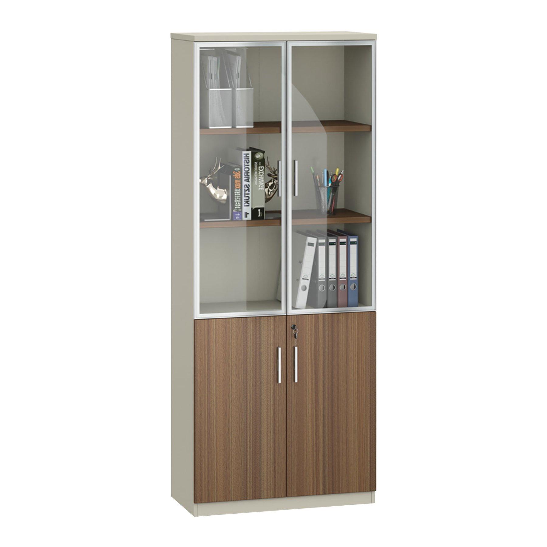 Шкаф RFG Elmaz, със стъклени врати, 800 х 400 х 2000 mm, ПДЧ, австралийски дъб и сиво