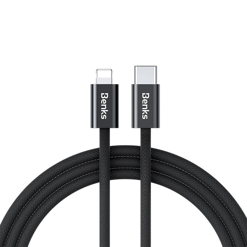 Здрав кабел с въжена оплетка и бързо зареждане за устройства с USB-C към Lightning кабел за Apple устройства с Lightning порт - Benks D46 USB-C to Lightning Cable PD 27W (200 см) (черен) | JAR Computers Здрав кабел с въжена оплетка и бързо зареждане за устройства с USB-C към Lightning кабел за Apple устройства с Lightning порт - Benks D46 USB-C to Lightning Cable PD 27W (200 см) (черен)